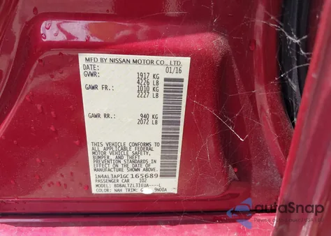 2016 Nissan Altima 2.5 Sl из США, поврежденный, VIN 1N4AL3AP1GC165689